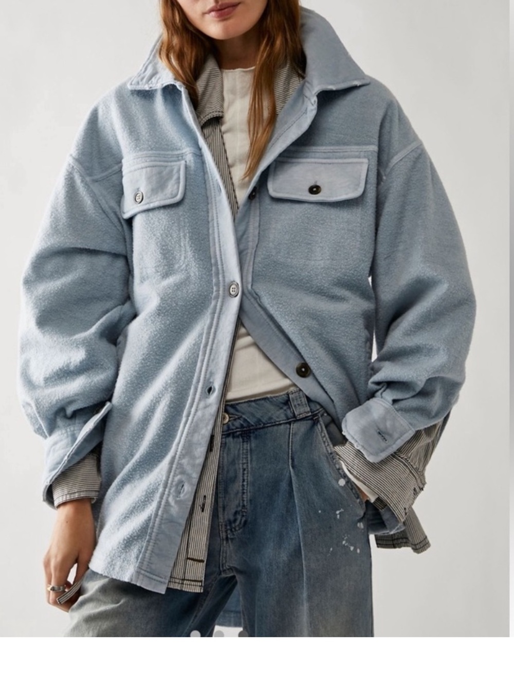 Free People Ruby Jacket Light Blue Sz L Elbow Patches Oversized Outdoor Layering
